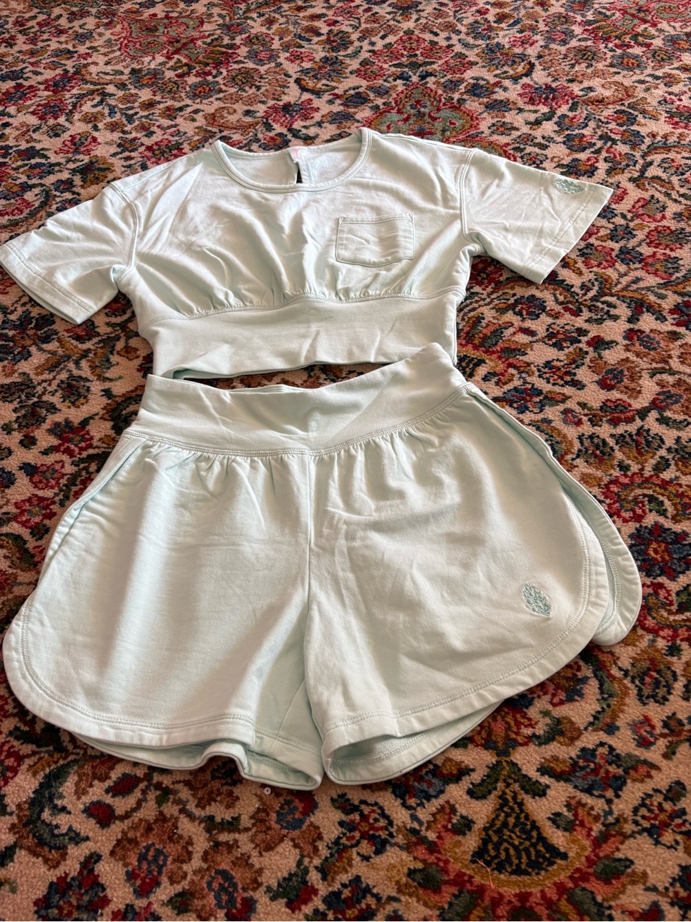 Free People Movement Challenger Light Mint Terry Crop Top & Shorts Set Size XS